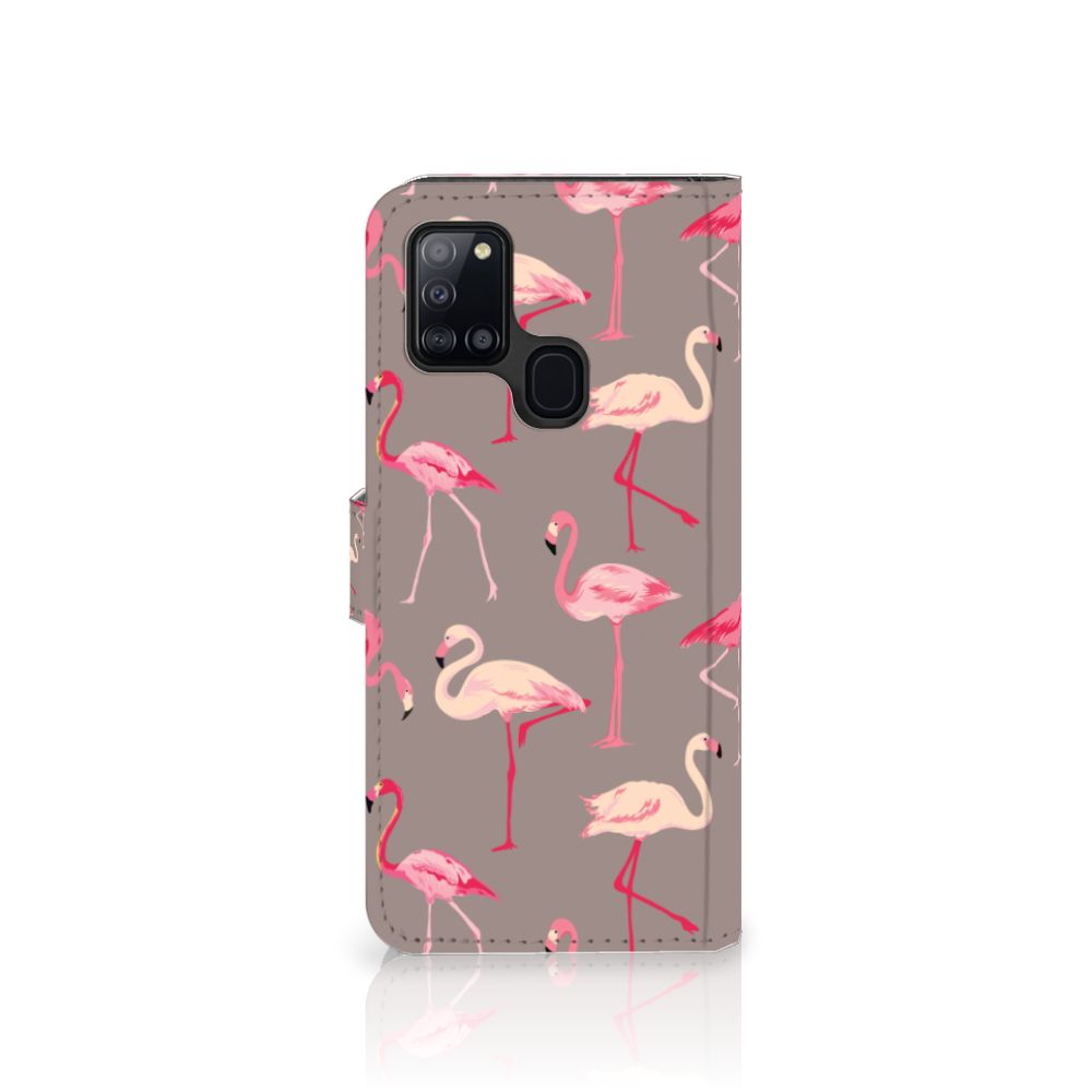 Samsung Galaxy A21s Telefoonhoesje met Pasjes Flamingo
