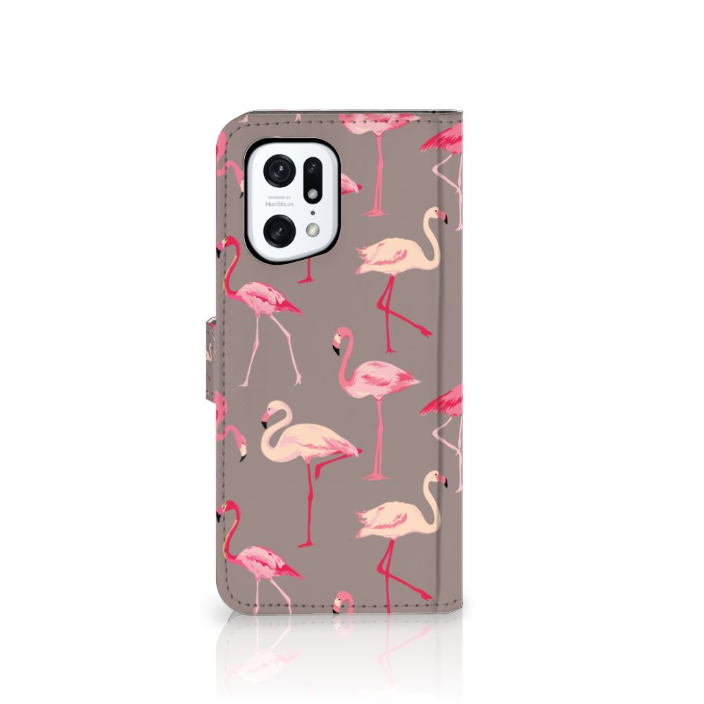 OPPO Find X5 Pro Telefoonhoesje met Pasjes Flamingo