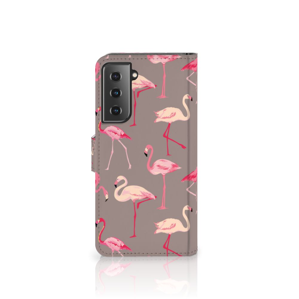 Samsung Galaxy S21 Telefoonhoesje met Pasjes Flamingo
