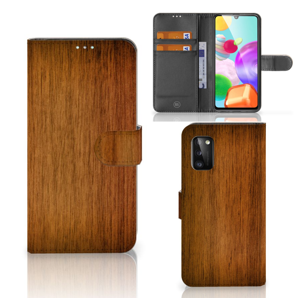 Samsung Galaxy A41 Book Style Case Donker Hout