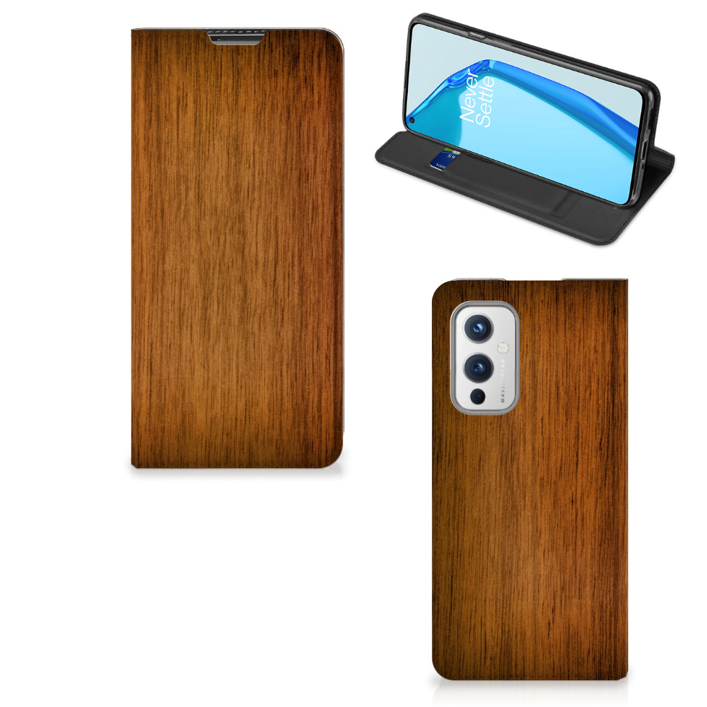 OnePlus 9 Book Wallet Case Donker Hout