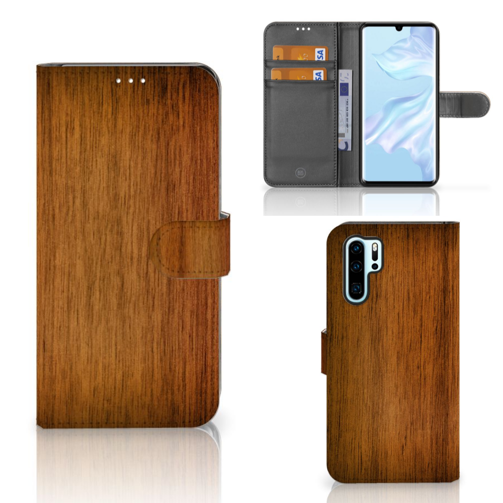 Huawei P30 Pro Book Style Case Donker Hout