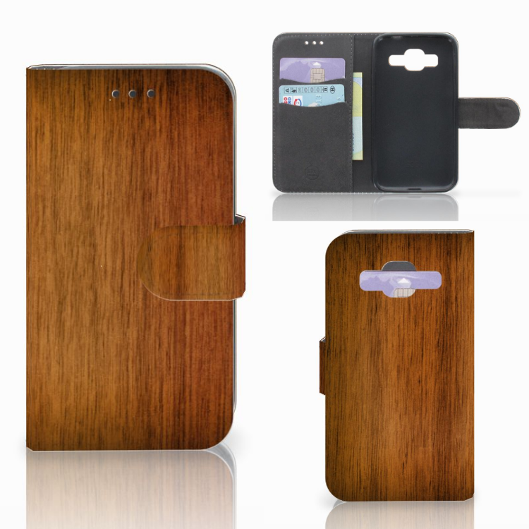 Samsung Galaxy Core Prime Book Style Case Donker Hout