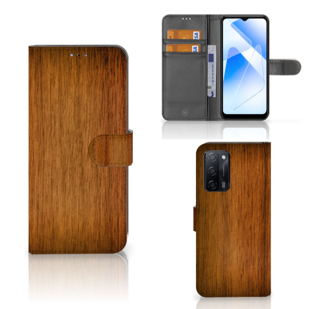 OPPO A16/A16s/A54s Book Style Case Donker Hout