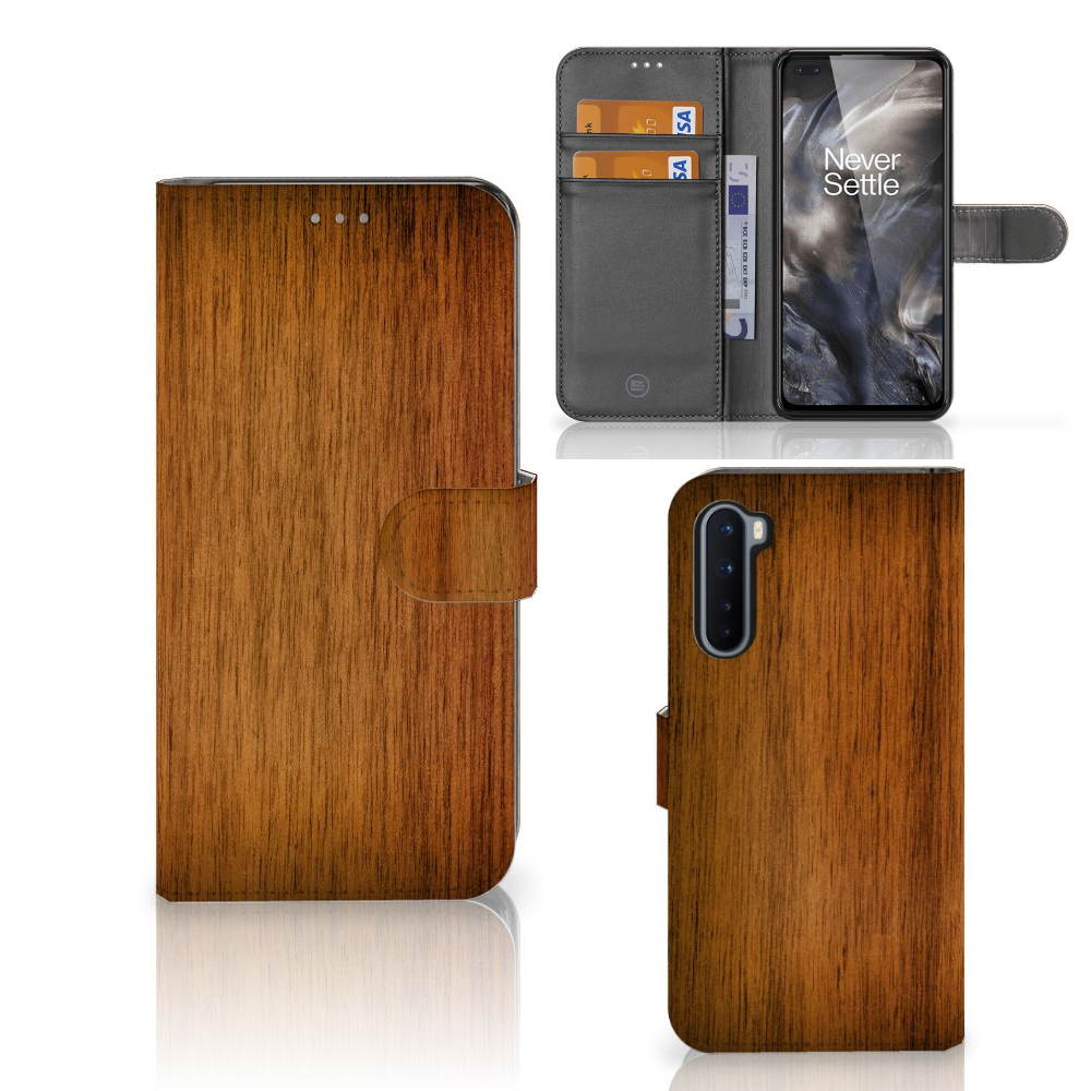 OnePlus Nord Book Style Case Donker Hout