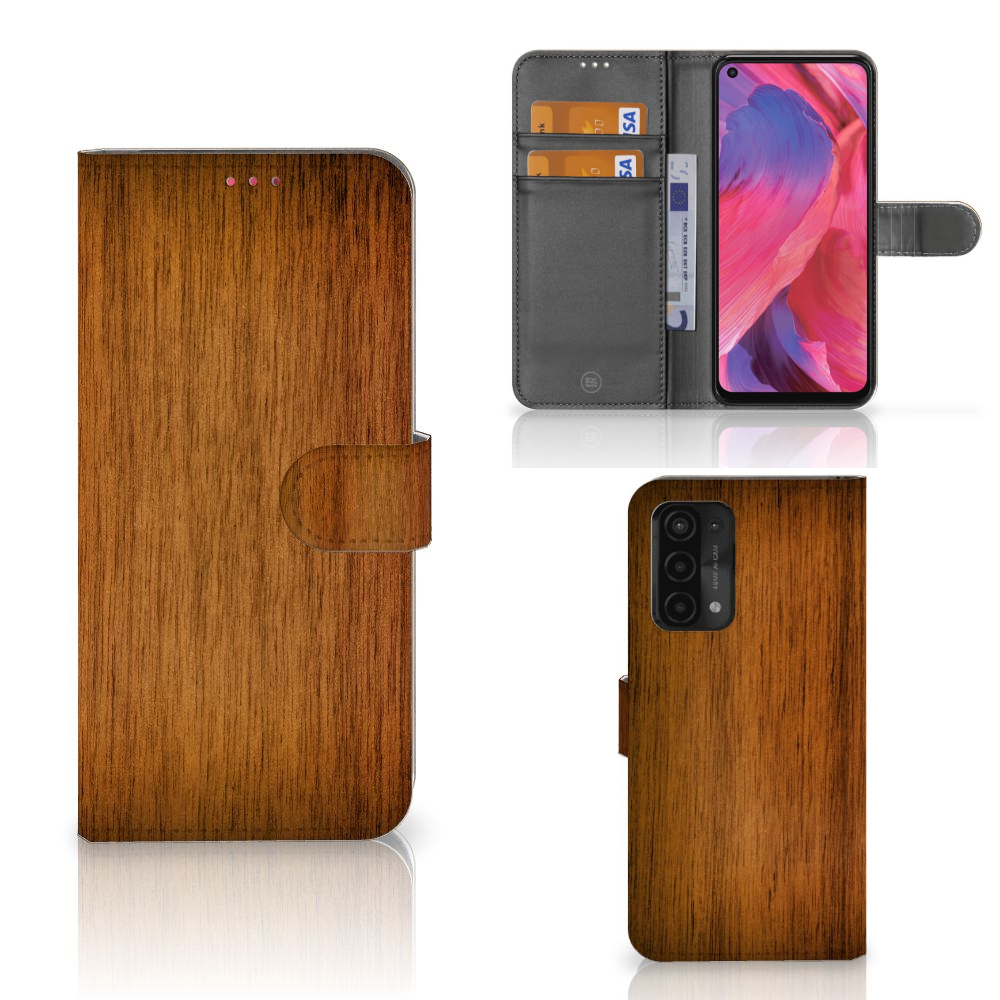 OPPO A54 5G | A74 5G | A93 5G Book Style Case Donker Hout