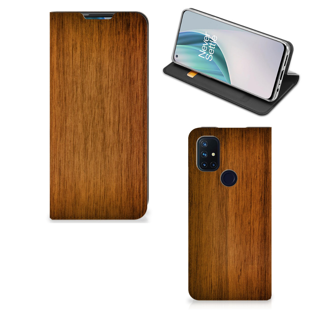 OnePlus Nord N10 5G Book Wallet Case Donker Hout
