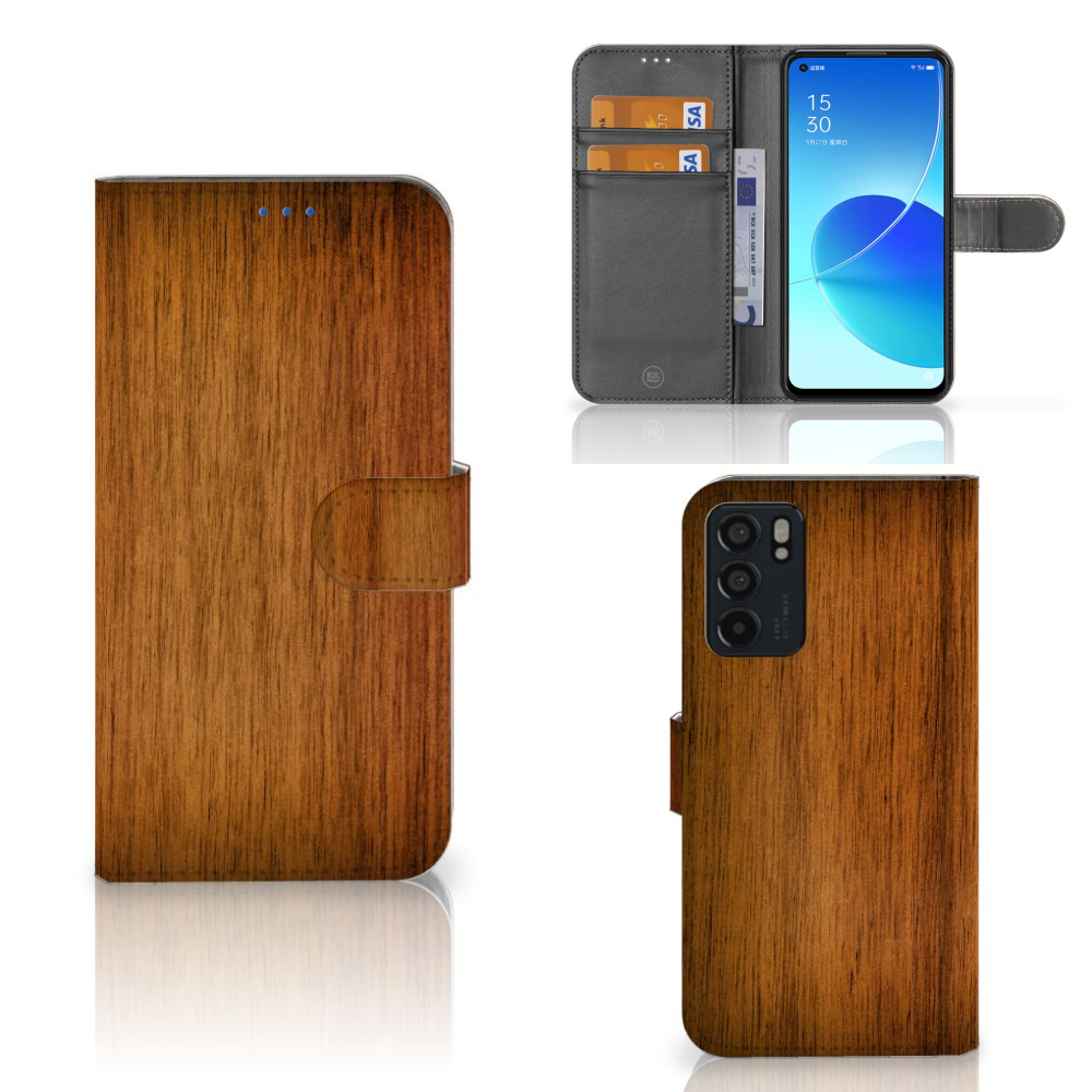 OPPO Reno6 5G Book Style Case Donker Hout