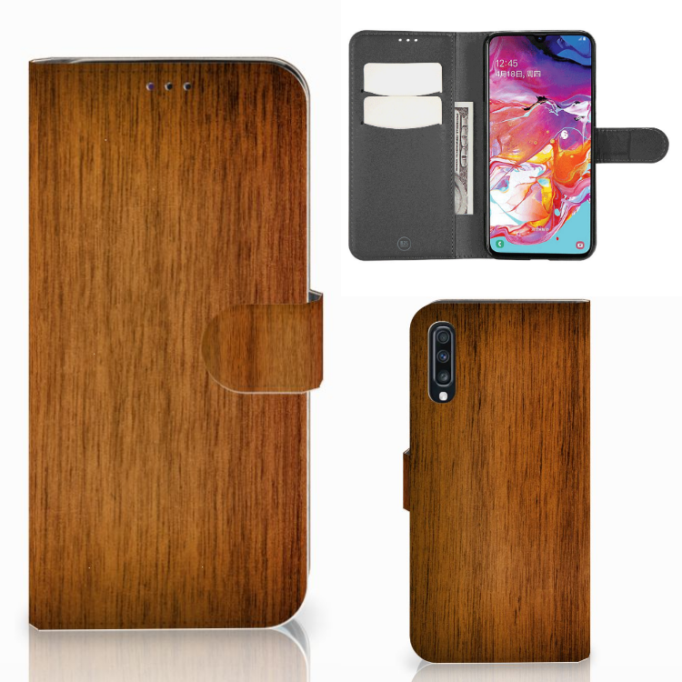 Samsung Galaxy A70 Book Style Case Donker Hout