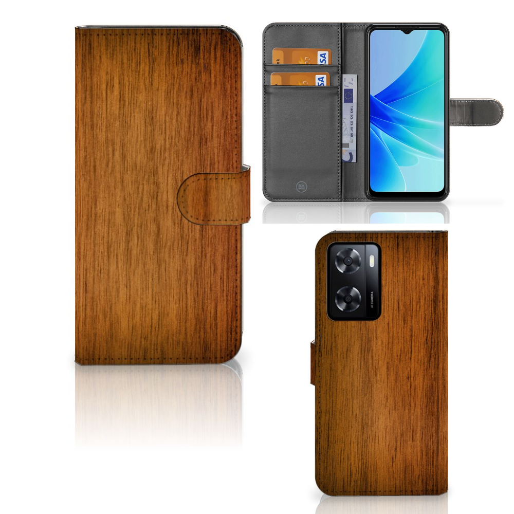 PPO A57 | A57s | A77 4G Book Style Case Donker Hout
