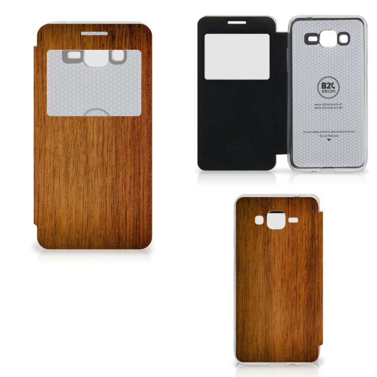 Samsung Galaxy Grand Prime Book Style Case Donker Hout