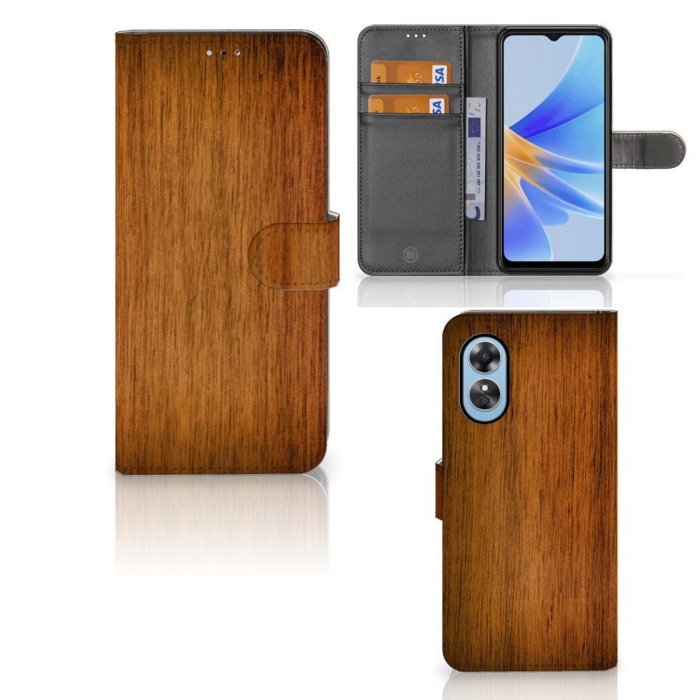 OPPO A17 Book Style Case Donker Hout