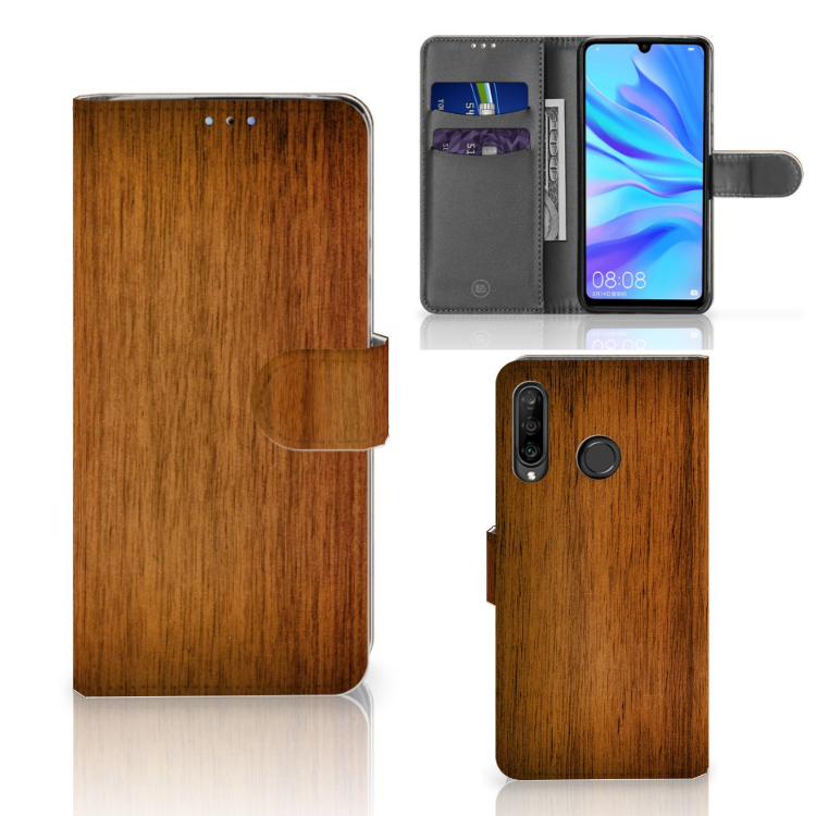 Huawei P30 Lite (2020) Book Style Case Donker Hout