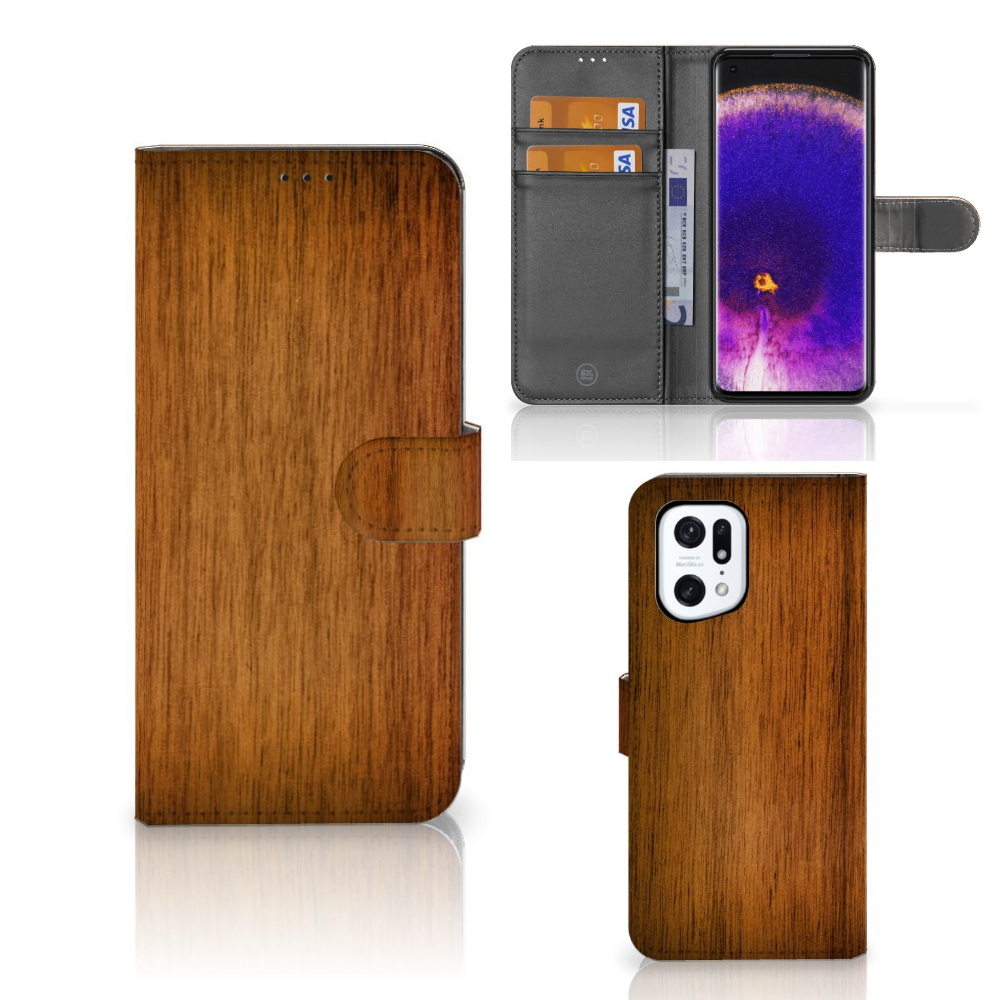 OPPO Find X5 Pro Book Style Case Donker Hout