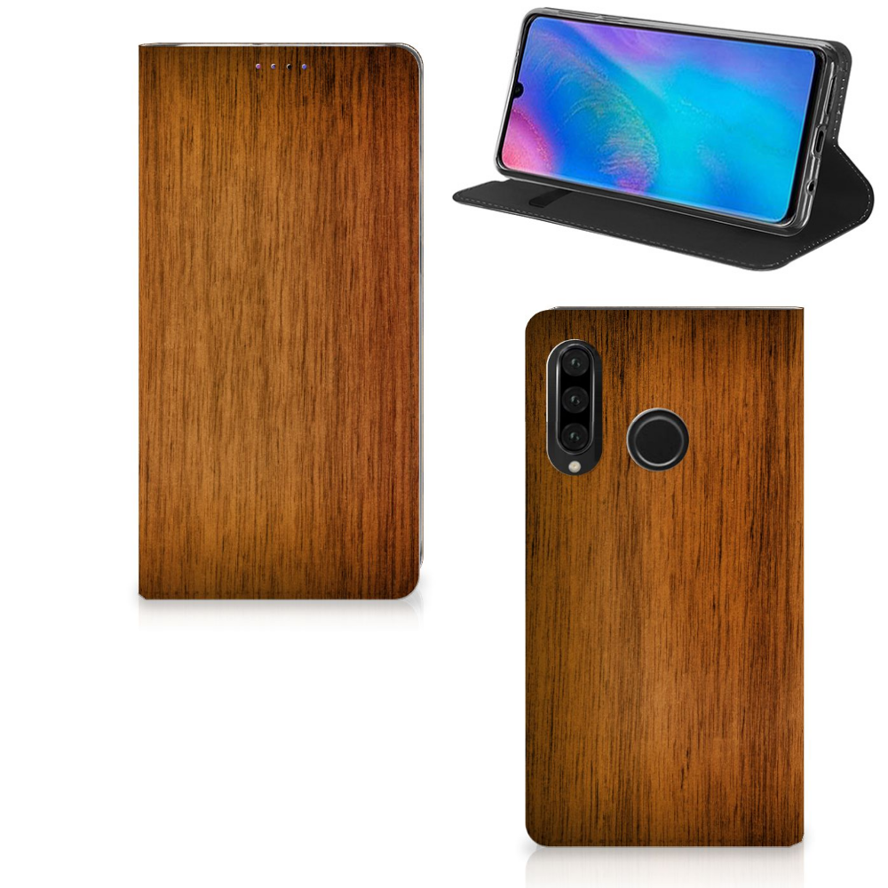 Huawei P30 Lite New Edition Book Wallet Case Donker Hout