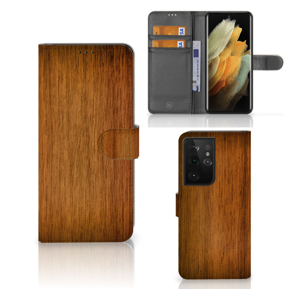 Samsung Galaxy S21 Ultra Book Style Case Donker Hout