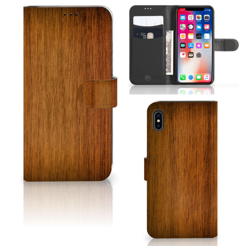 Apple iPhone Xs Max Book Style Case Donker Hout
