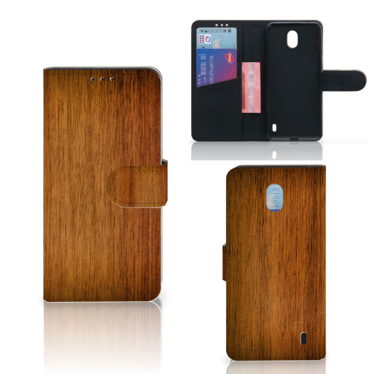 Nokia 1 Plus Book Style Case Donker Hout
