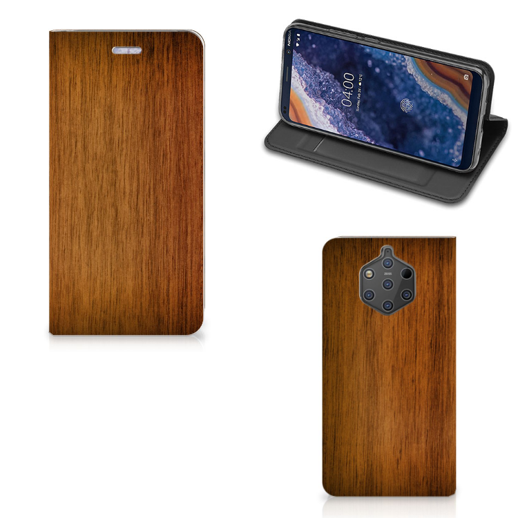 Nokia 9 PureView Uniek Standcase Hoesje Donker Hout