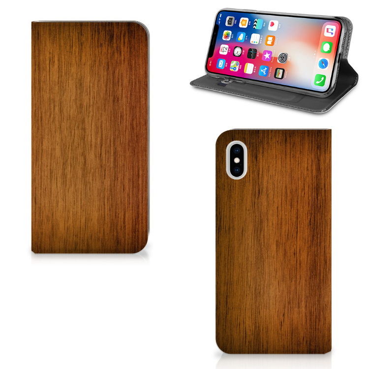 Apple iPhone Xs Max Uniek Standcase Hoesje Donker Hout