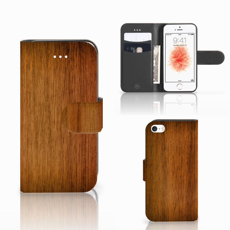 Apple iPhone 5 | 5s | SE Book Style Case Donker Hout