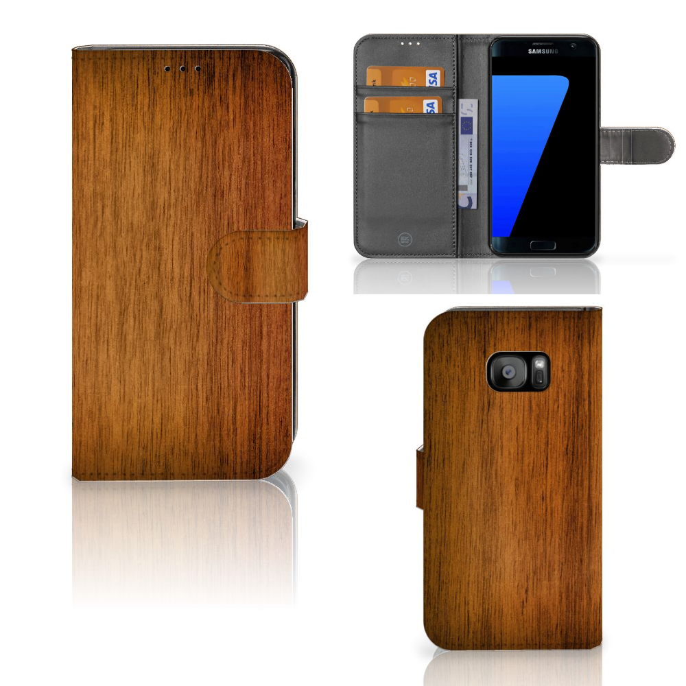 Samsung Galaxy S7 Edge Book Style Case Donker Hout