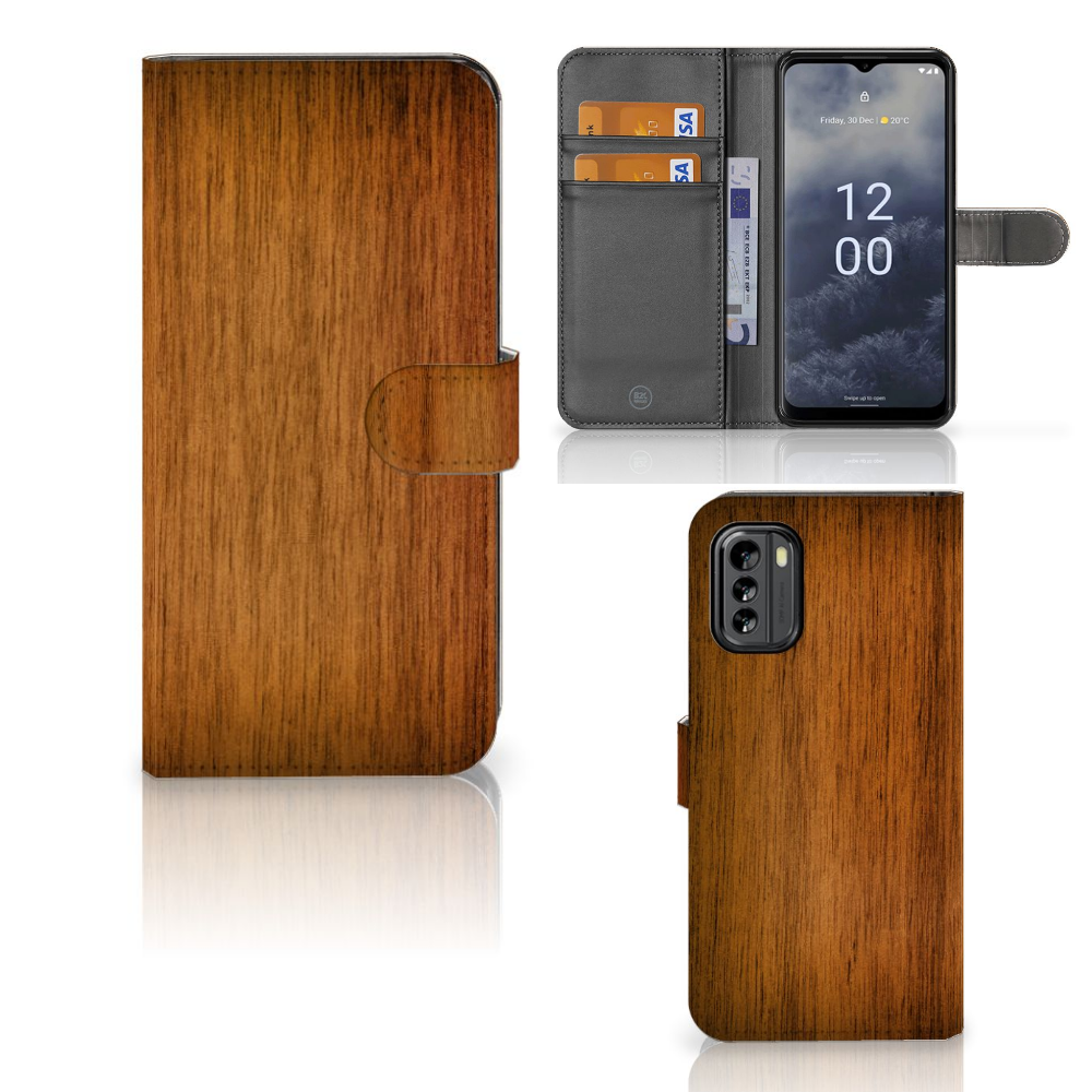 Nokia G60 Book Style Case Donker Hout