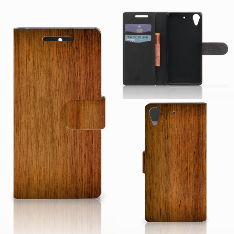 HTC Desire 628 Book Style Case Donker Hout