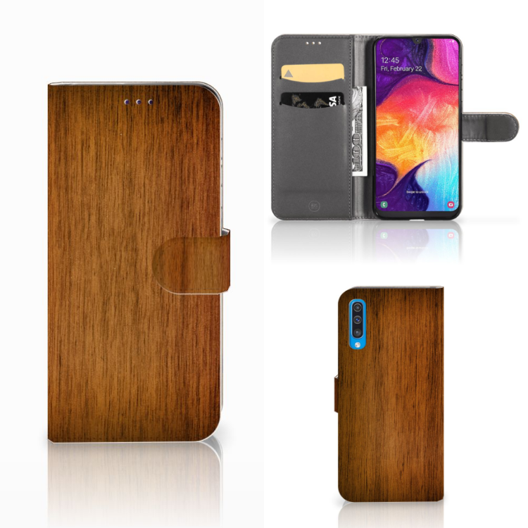 Samsung Galaxy A50 Book Style Case Donker Hout