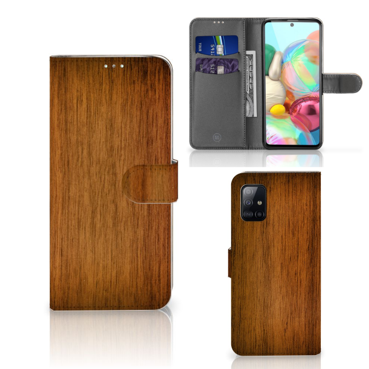 Samsung Galaxy A71 Book Style Case Donker Hout