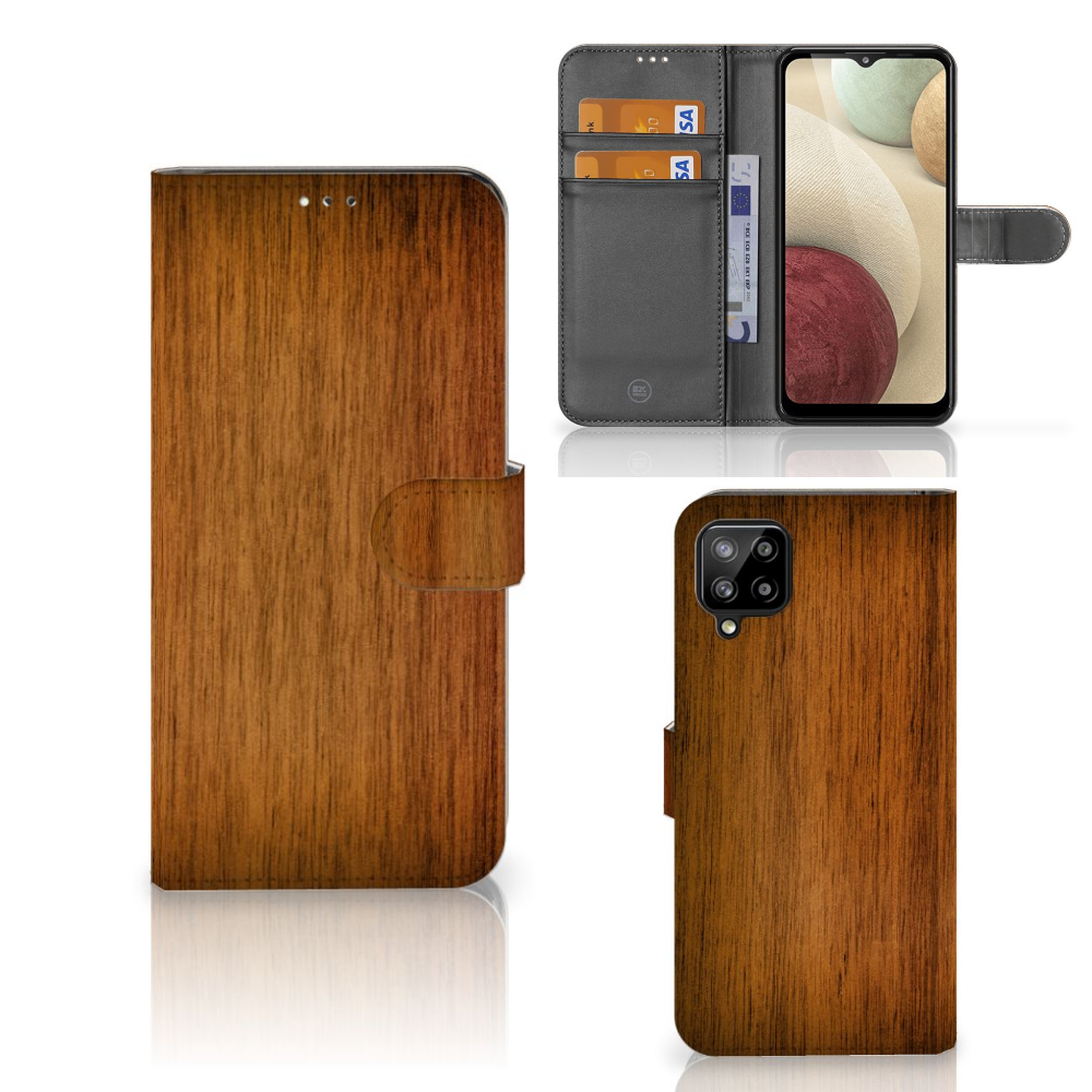 Samsung Galaxy A12 Book Style Case Donker Hout