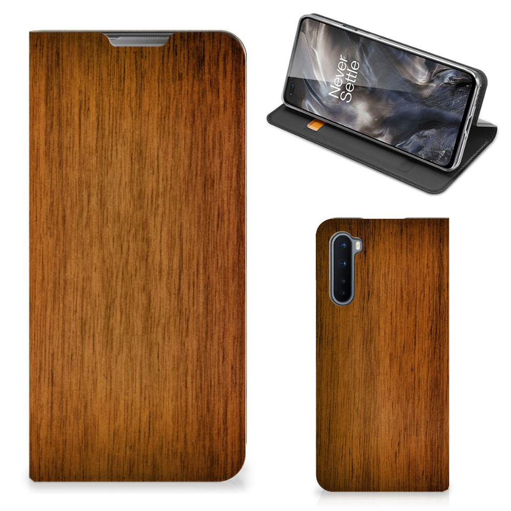 OnePlus Nord Book Wallet Case Donker Hout
