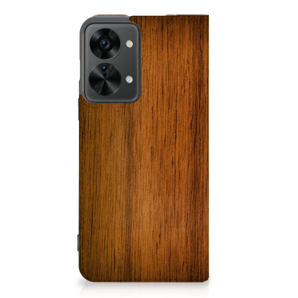 OnePlus Nord 2T Book Wallet Case Donker Hout