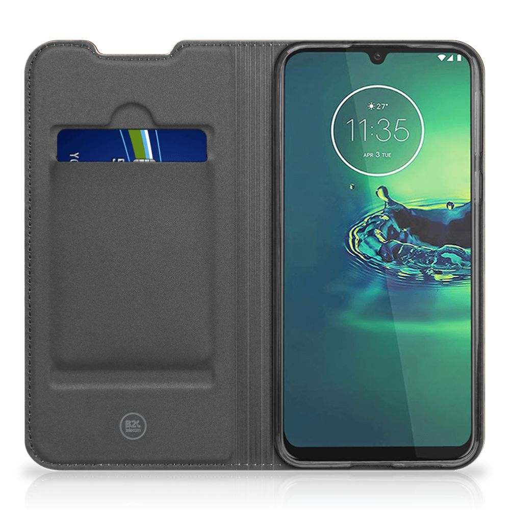 Motorola G8 Plus Book Wallet Case Donker Hout