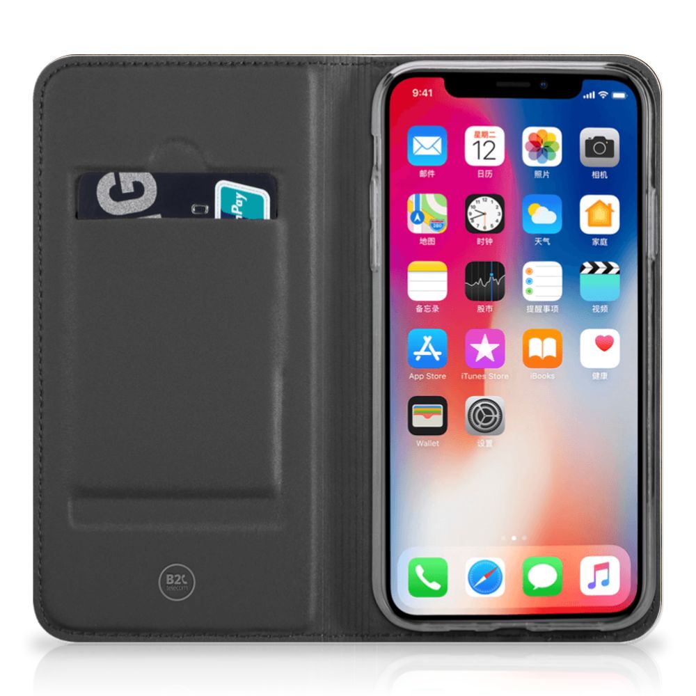 Apple iPhone Xs Max Book Wallet Case Donker Hout