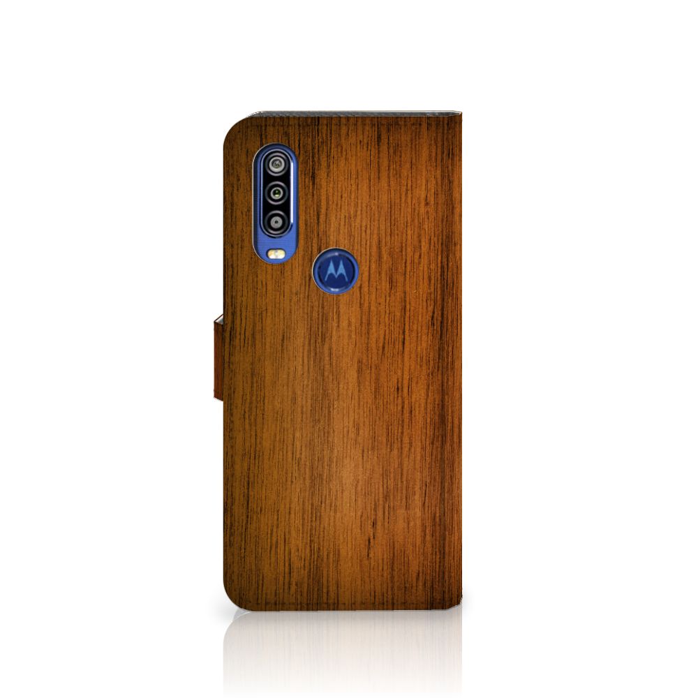 Motorola One Action Book Style Case Donker Hout