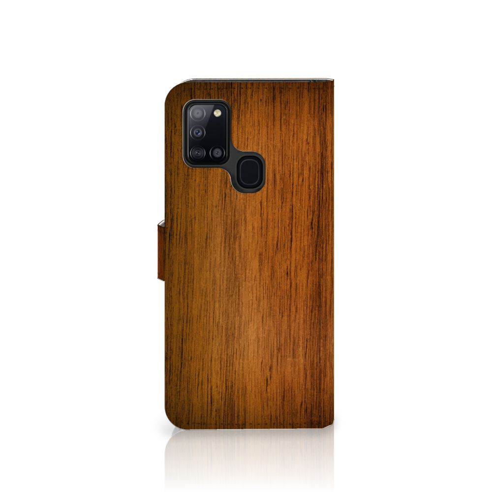 Samsung Galaxy A21s Book Style Case Donker Hout