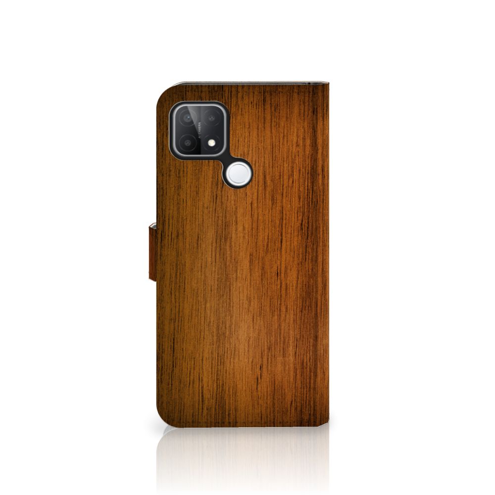 OPPO A15 Book Style Case Donker Hout