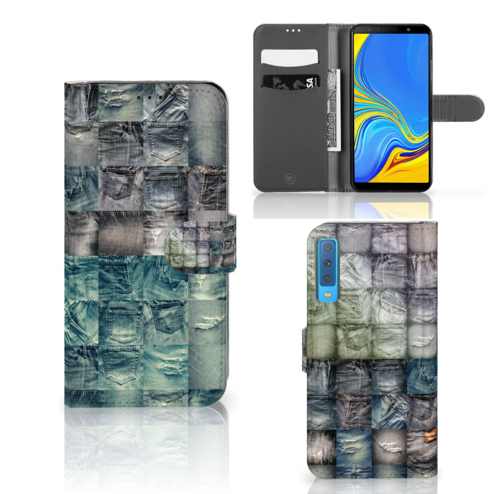 Wallet Case met Pasjes Samsung Galaxy A7 (2018) Spijkerbroeken