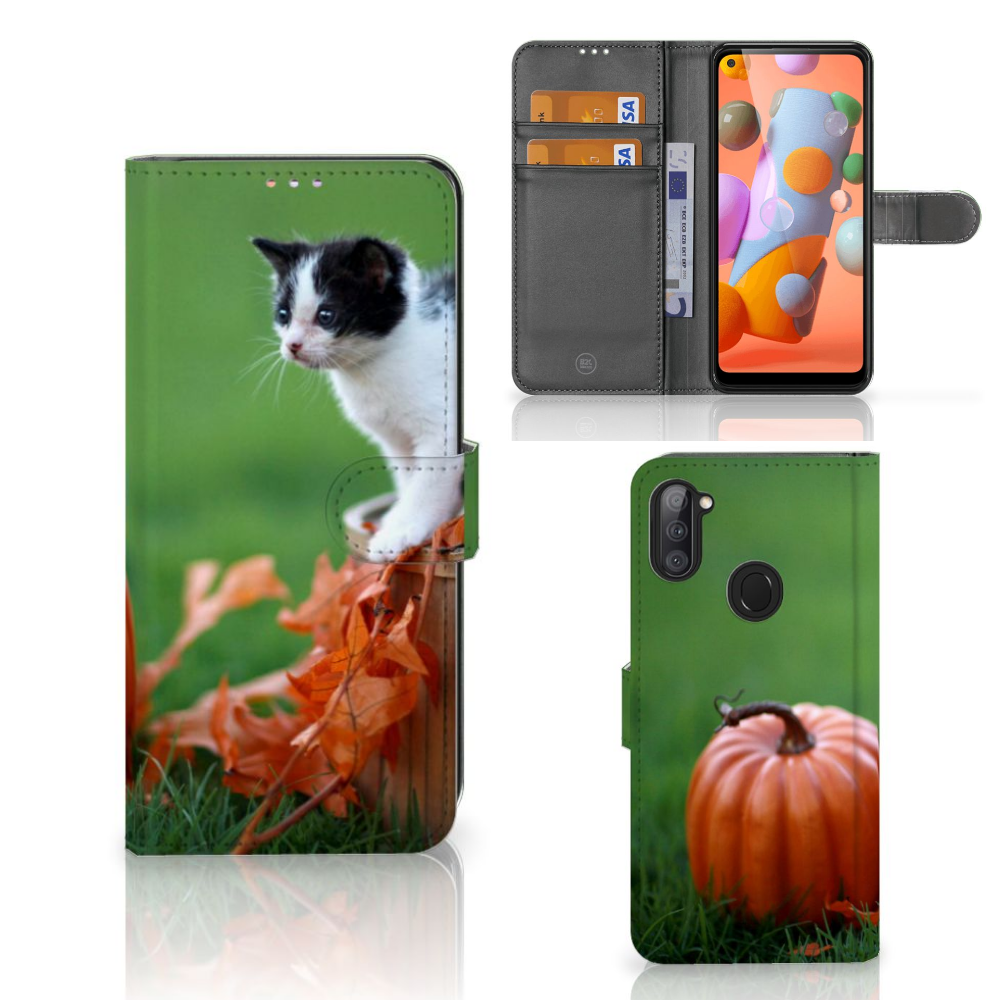 Samsung Galaxy M11 | A11 Telefoonhoesje met Pasjes Kitten