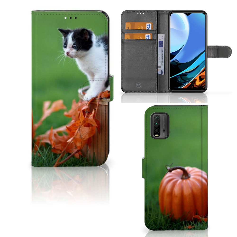 Xiaomi Redmi 9T | Poco M3 Telefoonhoesje met Pasjes Kitten