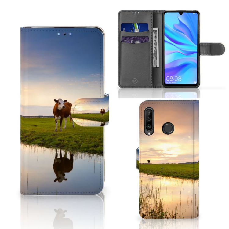 Huawei P30 Lite (2020) Telefoonhoesje met Pasjes Koe