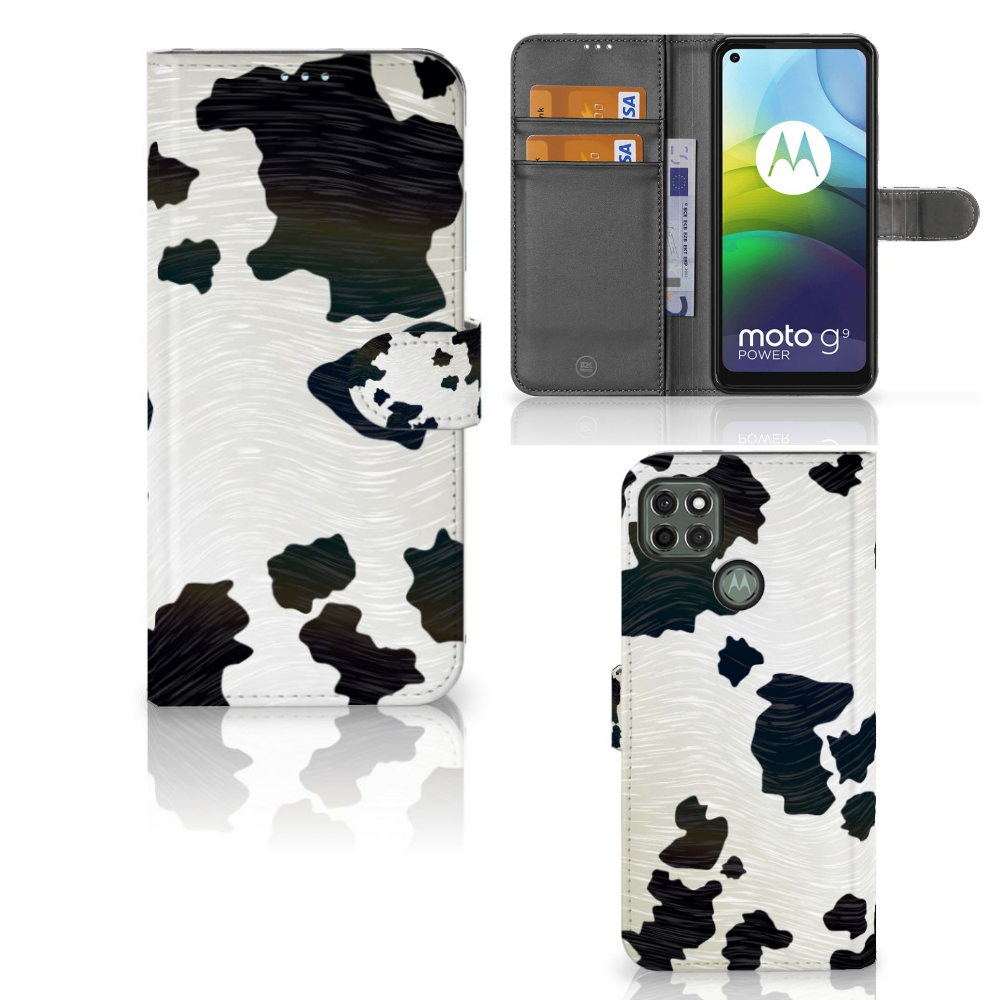 Motorola Moto G9 Power Telefoonhoesje met Pasjes Koeienvlekken