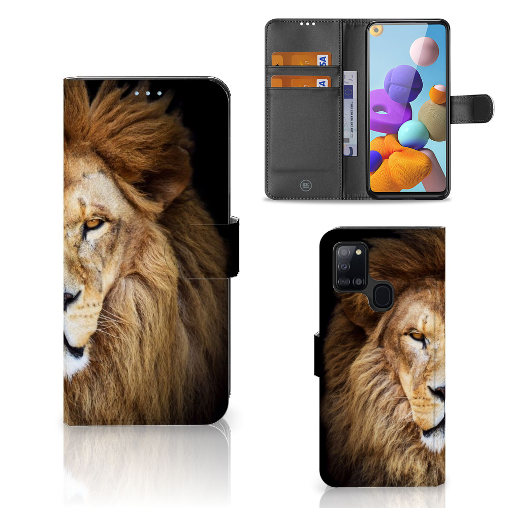 Samsung Galaxy A21s Telefoonhoesje met Pasjes Leeuw