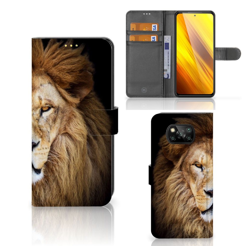 Xiaomi Poco X3 | Poco X3 Pro Telefoonhoesje met Pasjes Leeuw