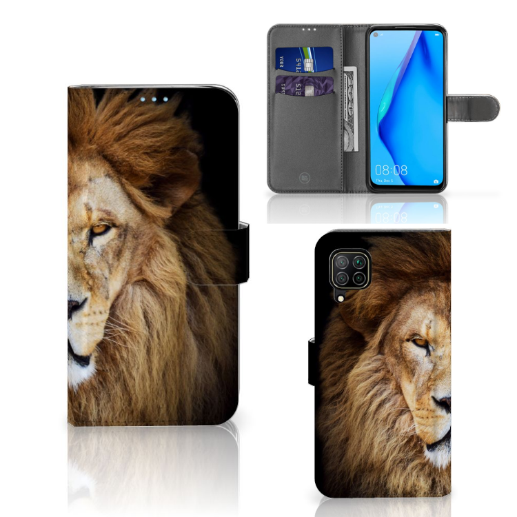 Huawei P40 Lite Telefoonhoesje met Pasjes Leeuw