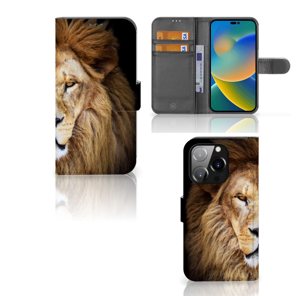 iPhone 14 Pro Telefoonhoesje met Pasjes Leeuw