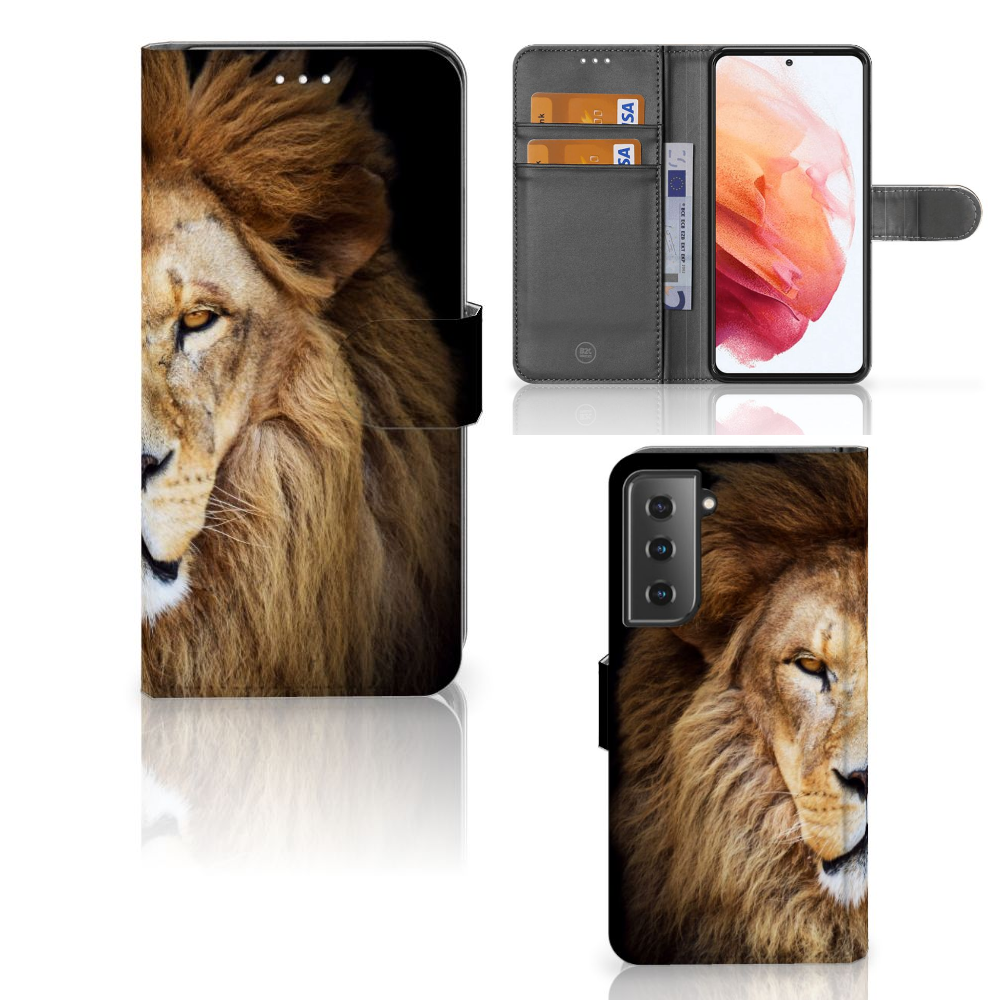 Samsung Galaxy S21 Telefoonhoesje met Pasjes Leeuw