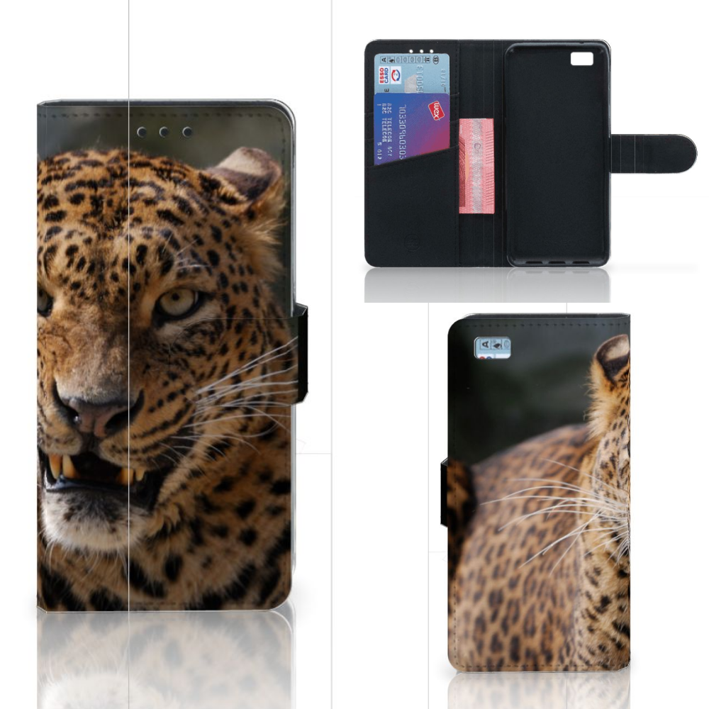 Huawei Ascend P8 Lite Telefoonhoesje met Pasjes Luipaard