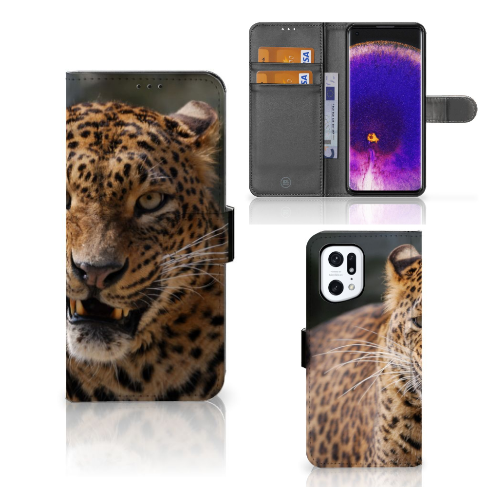 OPPO Find X5 Pro Telefoonhoesje met Pasjes Luipaard